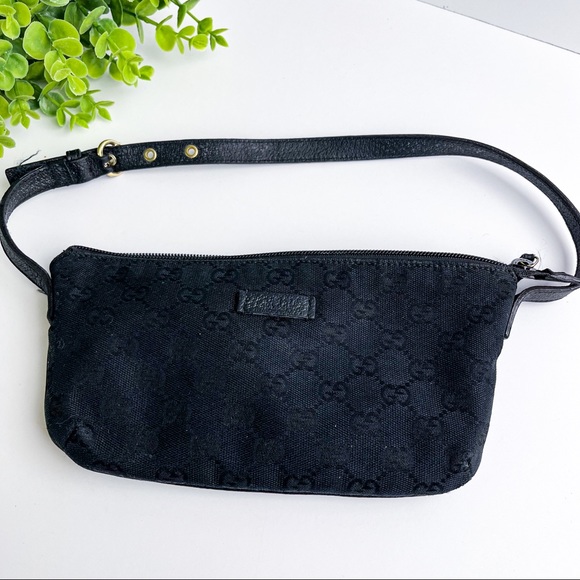 Authentic Gucci Black Canvas Monogram Pouchette Small Bag - Picture 1 of 9
